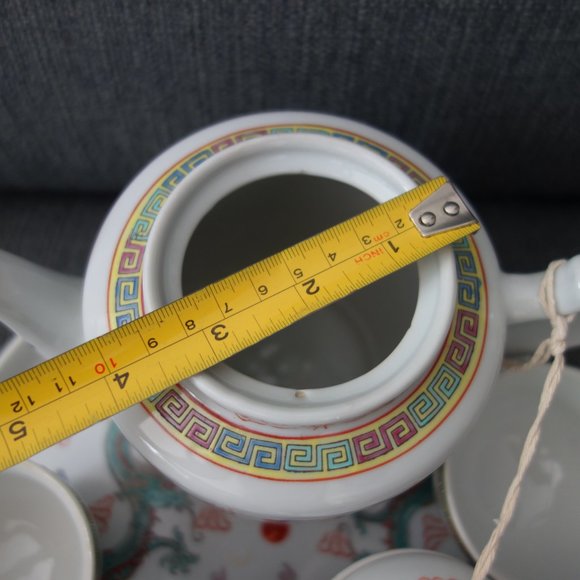 Ceramic Dragon Design Tea Pot (1),  Tea Cups (4) and Tray/Plate (1) - Picture 14 of 16